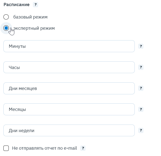 Экспертный режим: поля минут, часов, дней месяца, месяцев, дней недели